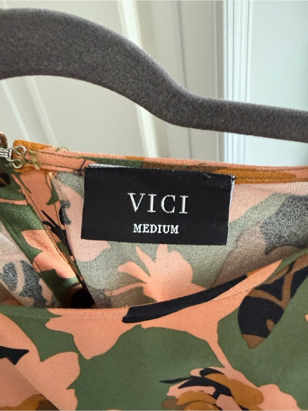 VICI Olive Green & Peach Floral Mini Dress - Picture 3 of 3
